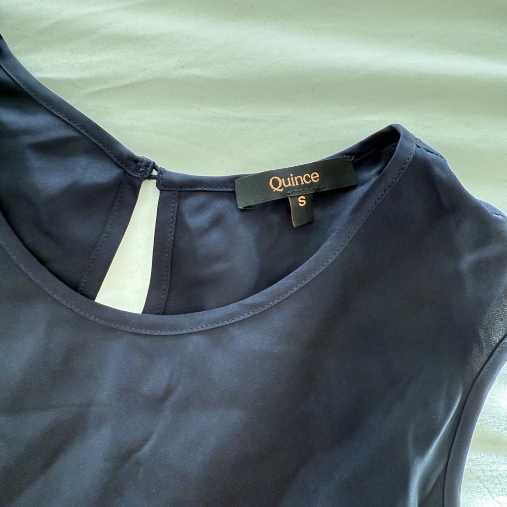 Quince Washable Silk Navy Sleeveless Dress - Picture 2 of 6